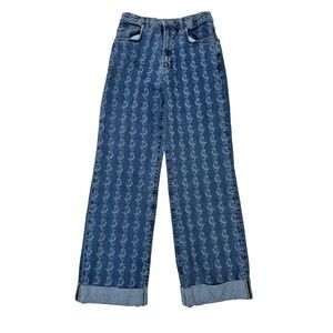 PILCRO The Austyn: High-Rise Cuffed Wide-Leg Jeans: Printed Edition size 30